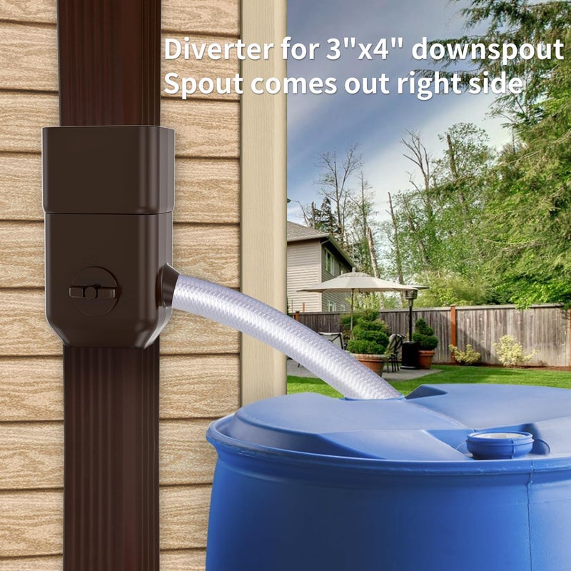 Prestantious Downspout Diverter, Rainwater Diverter with Adjustable Switch Valve, Rainwater Collection System Fits for 3”x 4”Oversize Downspout and 2”x3” Standard Downspout, Brown - Image 2